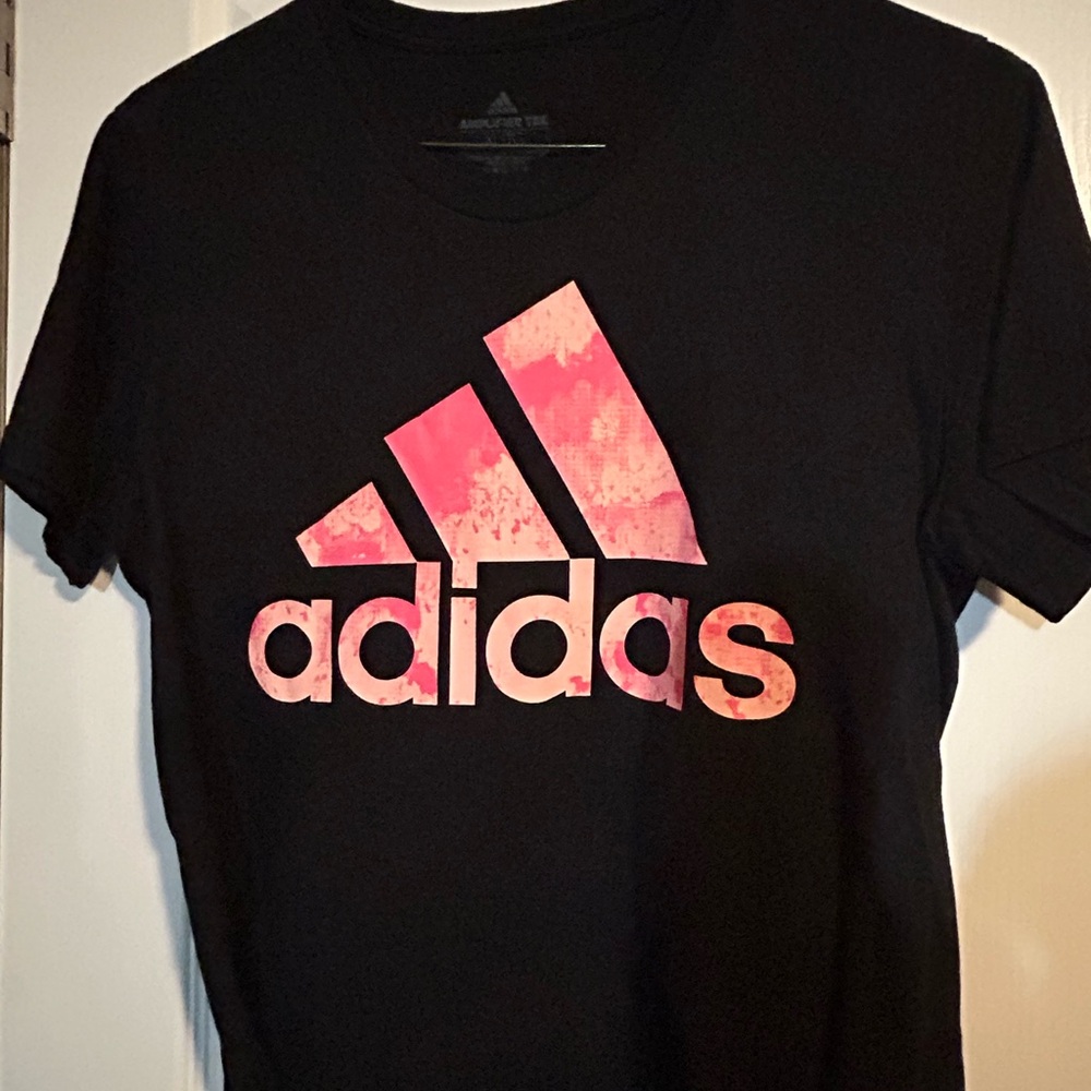 Adidas Black Tee with Pink Logo
